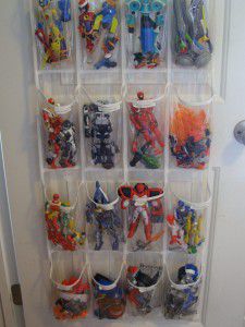 Over-the-door shoe storage rack as toy storage for kids
