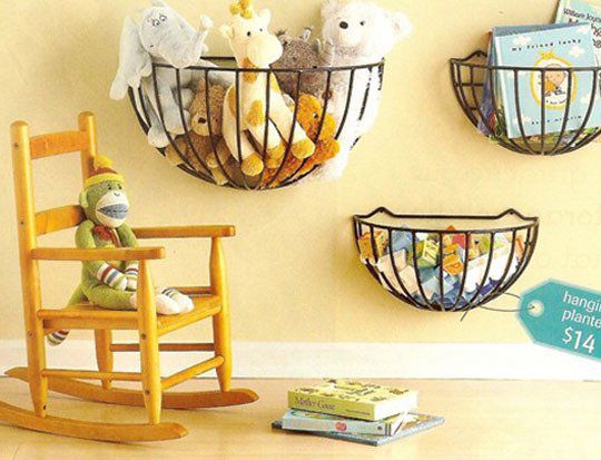 तार wall baskets repurposed as toy storage for kids