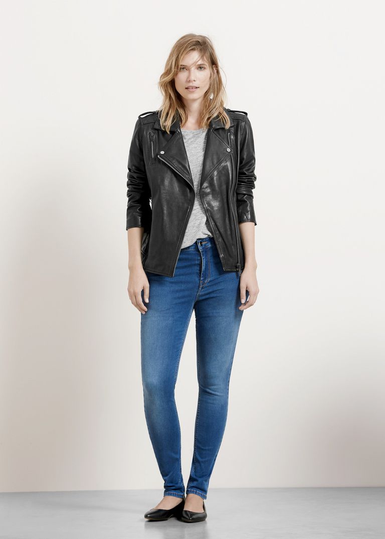מנגו skinny jeans and leather jacket