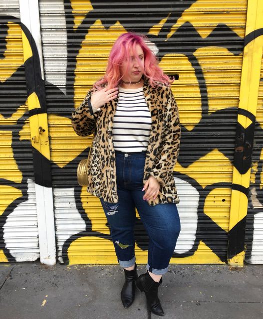 Ulica style in leopard print coat and cuffed jeans