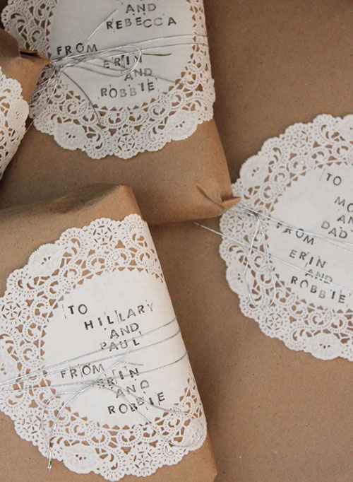 rjav Paper White Doilies Gift Wrapping Idea