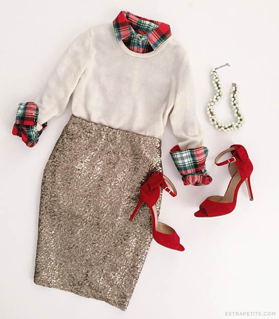 Стилски Christmas Outfit Sequin Skirt