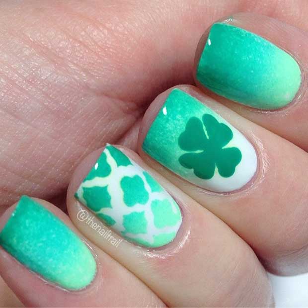 Grön Ombre Nail Design for St Patrick's Day