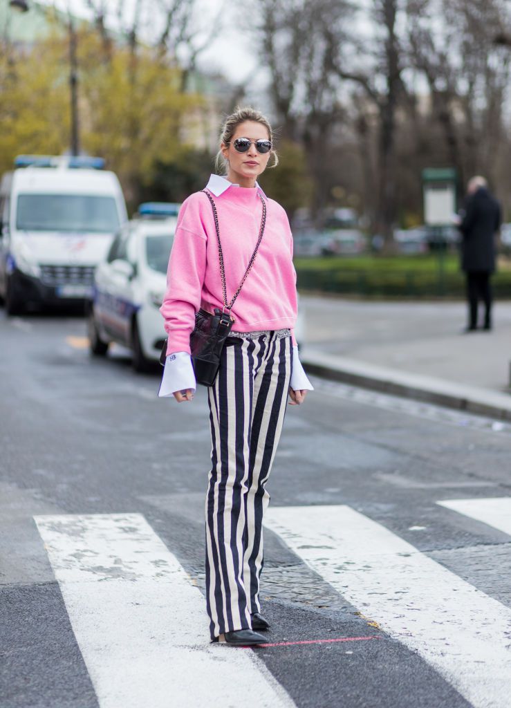Gata style outfit striped pants pink sweater