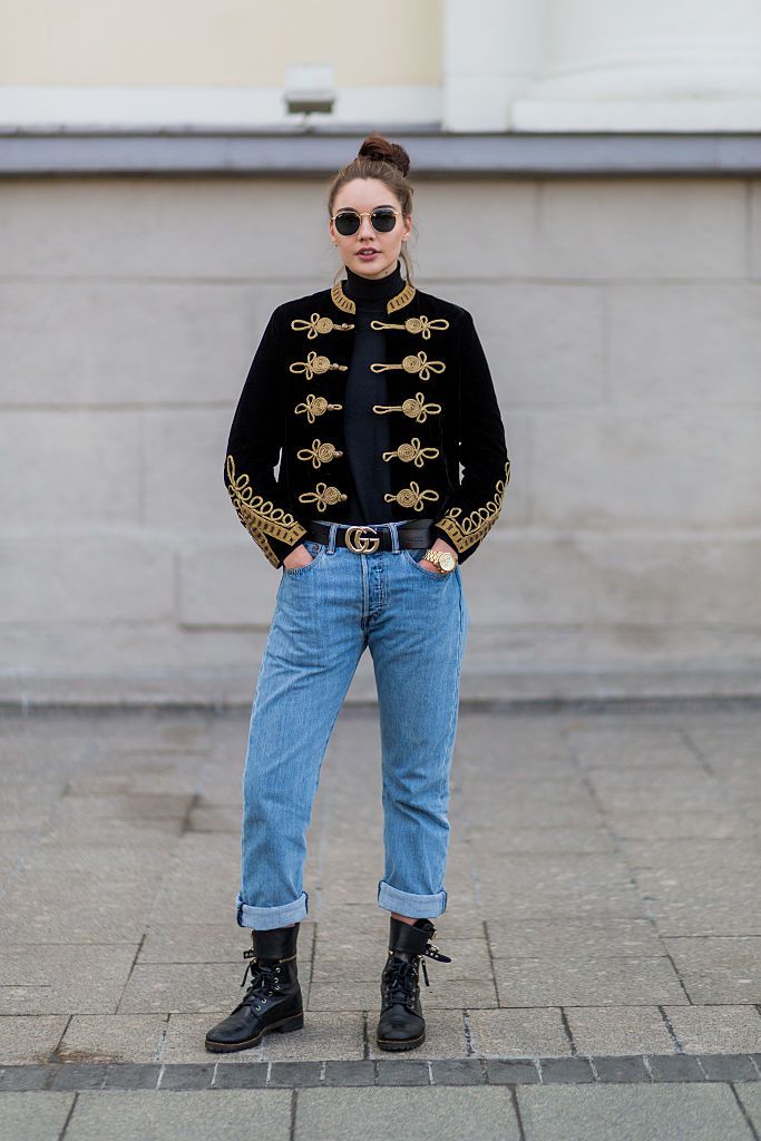 Stradă style military jacket boyfriend jeans