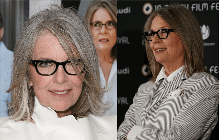 Diane Keaton in two different shoulder length haircuts