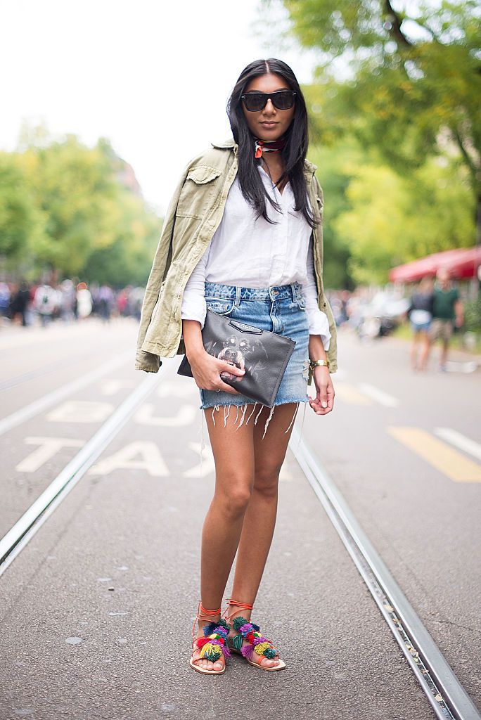 Ulica style in white shirt and denim shorts