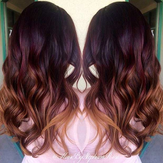 Întuneric Red to Caramel Ombre Hair