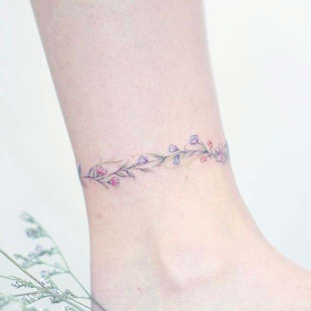 Mic Floral Anklet Tattoo Idea for Women