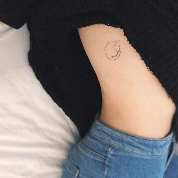 छोटा Cat Rib Tattoo Idea for Women