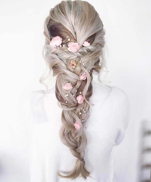 ดอกไม้ Braid Hair Idea For Prom