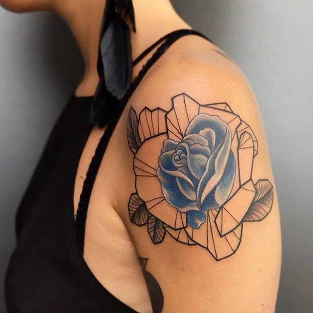 Unic Blue Rose Arm Tattoo Idea
