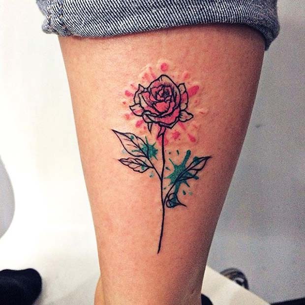 Једно Watercolor Rose Creative Tattoo Idea