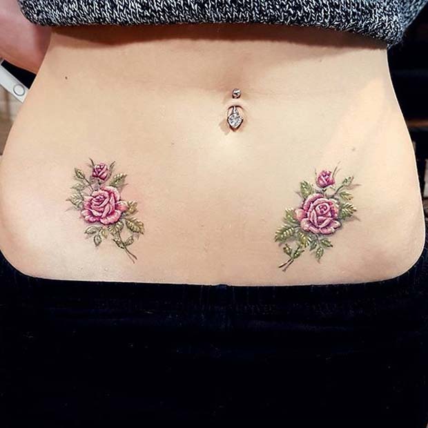 น่ารัก Double Rose Hip Tattoo Idea