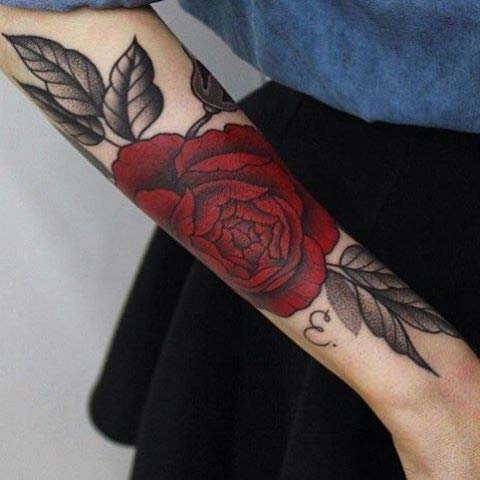 Bold Dark Red Rose Tattoo Design 