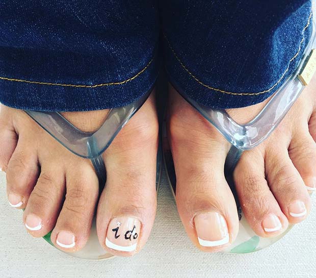फ्रेंच Pedicure with Say I do Accent Nail for Wedding Pedicure Idea for Brides