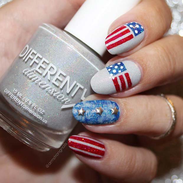 अमेरिकन Flag Nails for the 4th of July