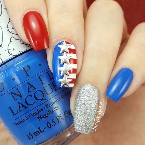 4a of July Nail Design for Long Nails