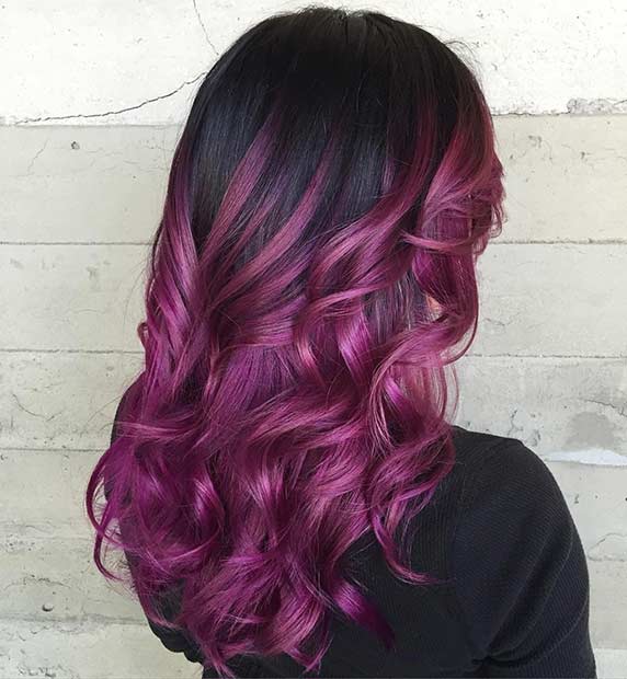 สีม่วง Berry Ombre Hair Color Idea