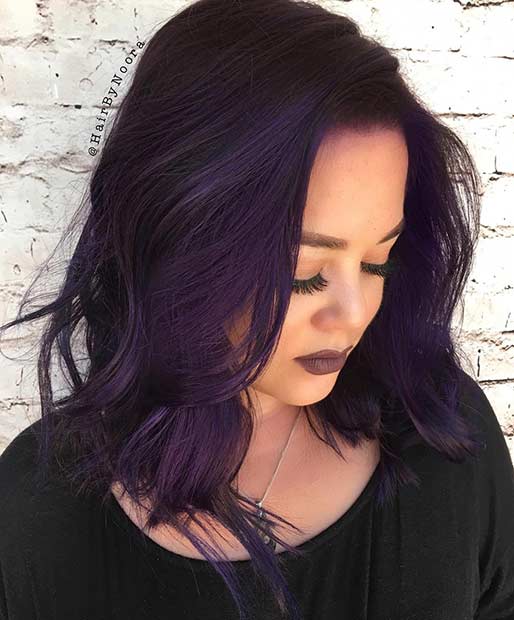 karanlık Purple Lob Hairstyle