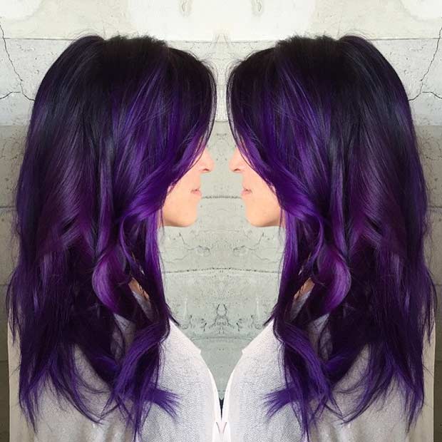 Întuneric Purple Hair Color Idea for Long Hair