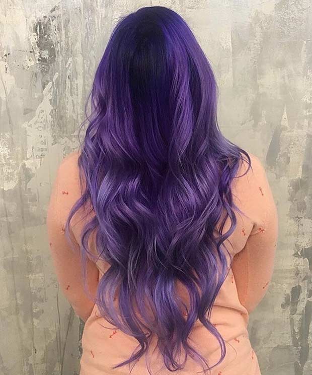 Sötét and Light Purple Long Hair Color Idea