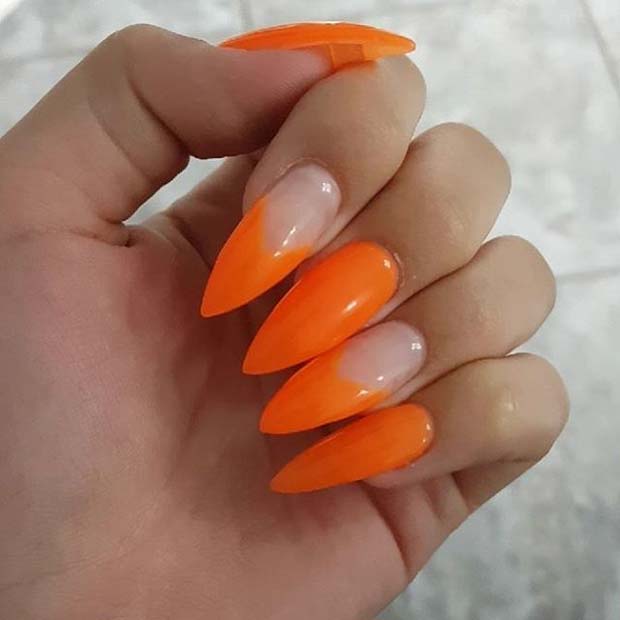 canlı Orange Pointy Nails for Summer