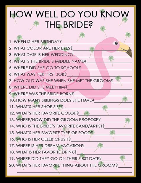 אֵיך Well Do You Know The Bride Game For Bridal Shower