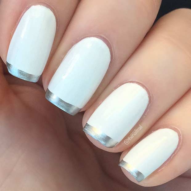 bijela and Silver French Tip Nails