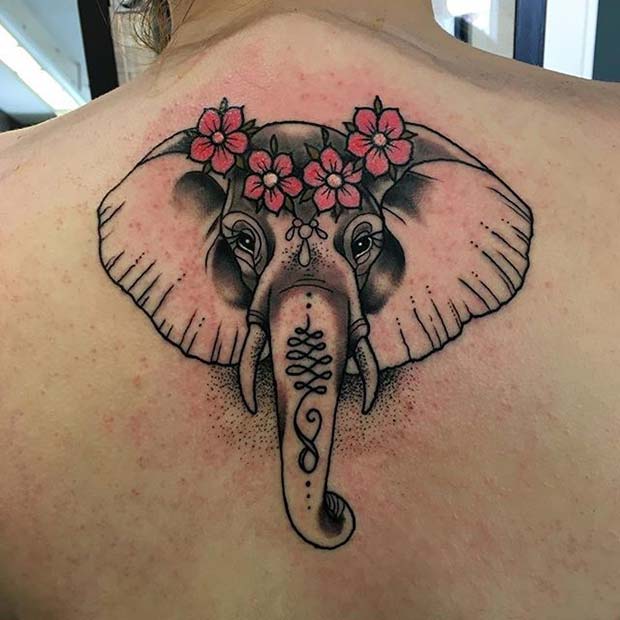 Elefánt with Floral Crown for Elephant Tattoo Ideas