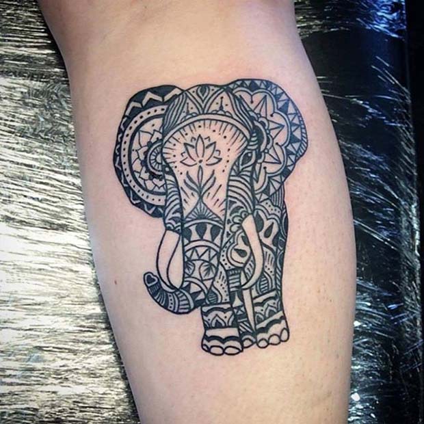 Mandala Style Elephant Tattoo for Elephant Tattoo Ideas