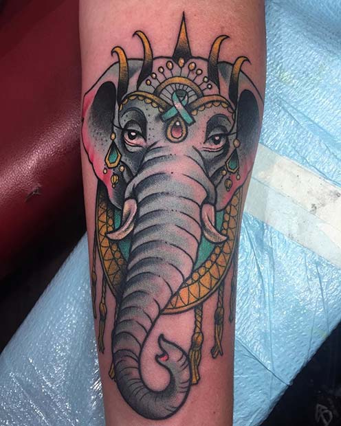 มีสีสัน Elephant Tattoo for Elephant Tattoo Ideas