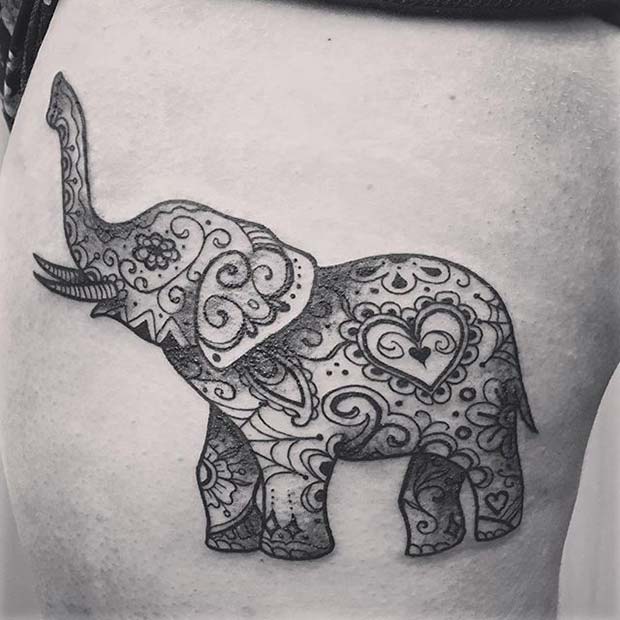Patterned Elephant Tattoo for Elephant Tattoo Ideas