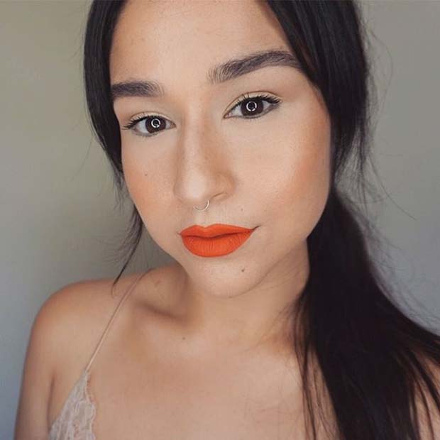 Natural Eye Makeup with Orange Lips