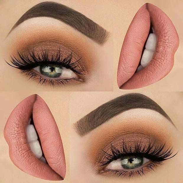 भूरा and Nude Eye Shadow and Lip Color Makeup Idea for Spring