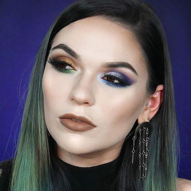 Violet, Green and Brown Eye Shadow Makeup Idea for Spring