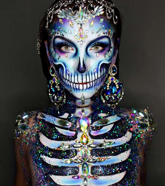 Невероватно Rhinestone Halloween Skeleton Makeup
