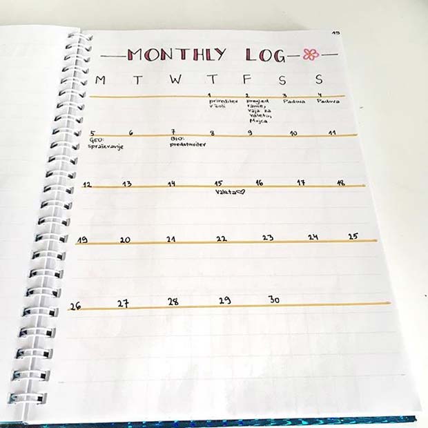 Једноставно Monthly Log for Bullet Journal Ideas