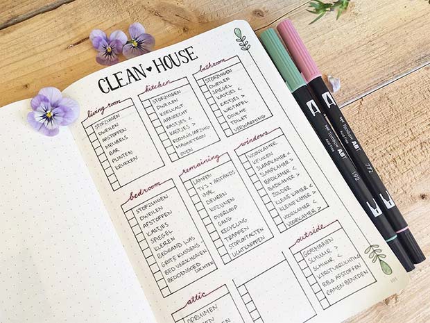 Чишћење Schedule for Bullet Journal Ideas
