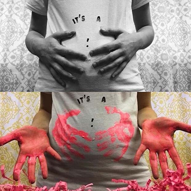 obojen Color Hand Print Gender Reveal Idea