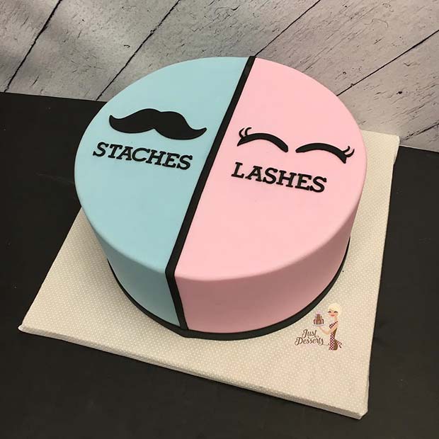 כֵּיף Staches or Lashes Gender Reveal Cake