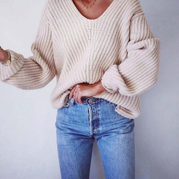 סווֶדֶר and Jeans for Cute Fall 2017 Outfit Ideas