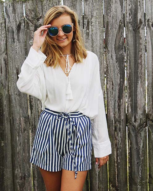 Striped Shorts Outfit Idea for Summer 