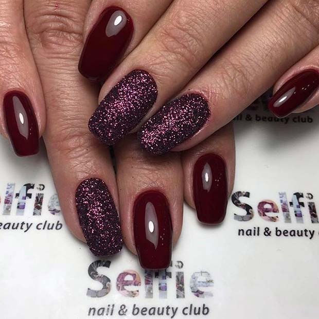 Falla Burgundy and Purple Glitter Nails