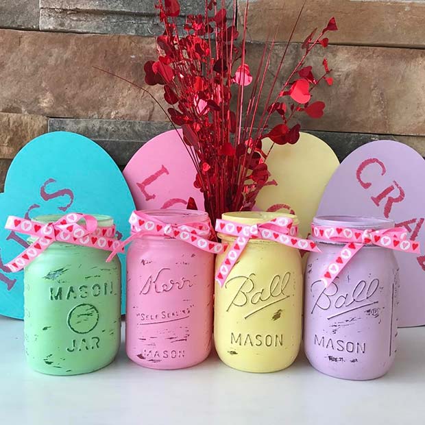 DIY Candy Heart Inspired Mason Jars