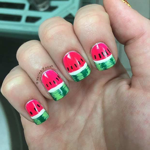 Detaljerad Watermelon Nail Design
