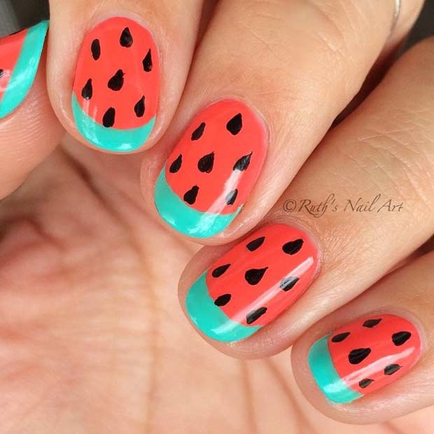 Crvena and Green Watermelon Nail Design