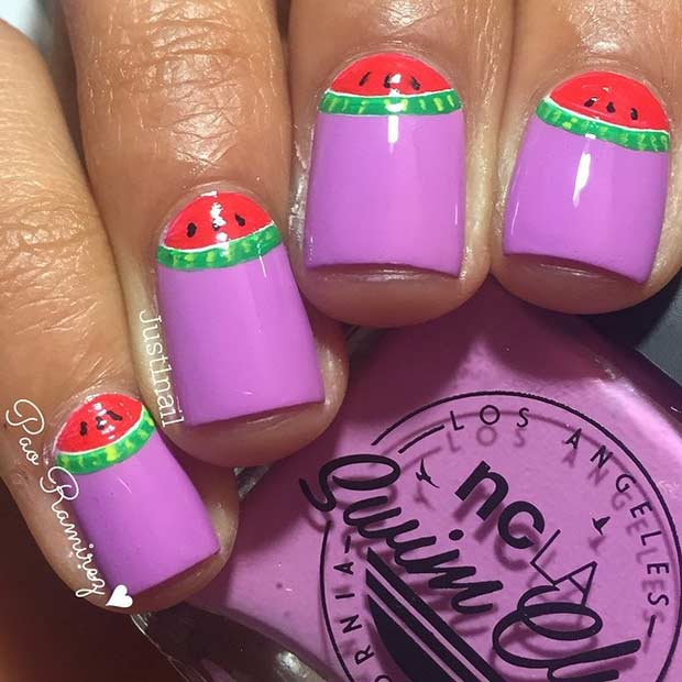 purpurna boja Nail Design with Watermelons