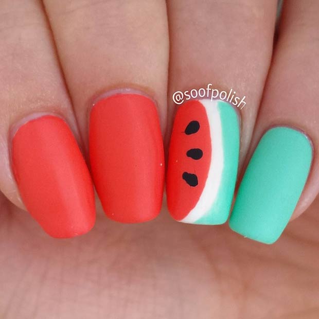 Matte Watermelon Nail Art Design