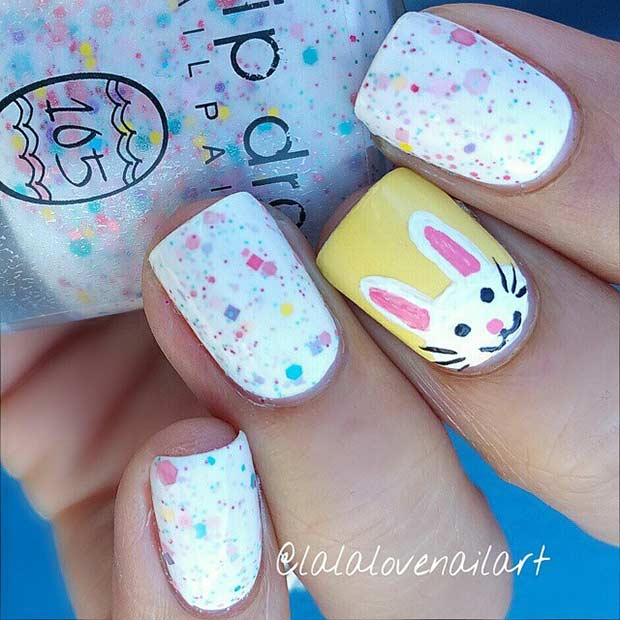 fehér Bunny Easter Nail Art Design